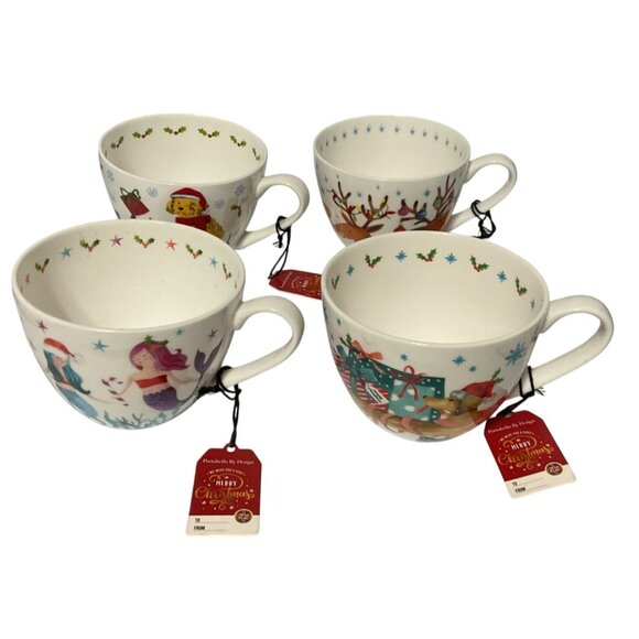 NWT Portobello By Design English Christmas Mugs 4 Set Bone China Festive Gift - Picture 1 of 11